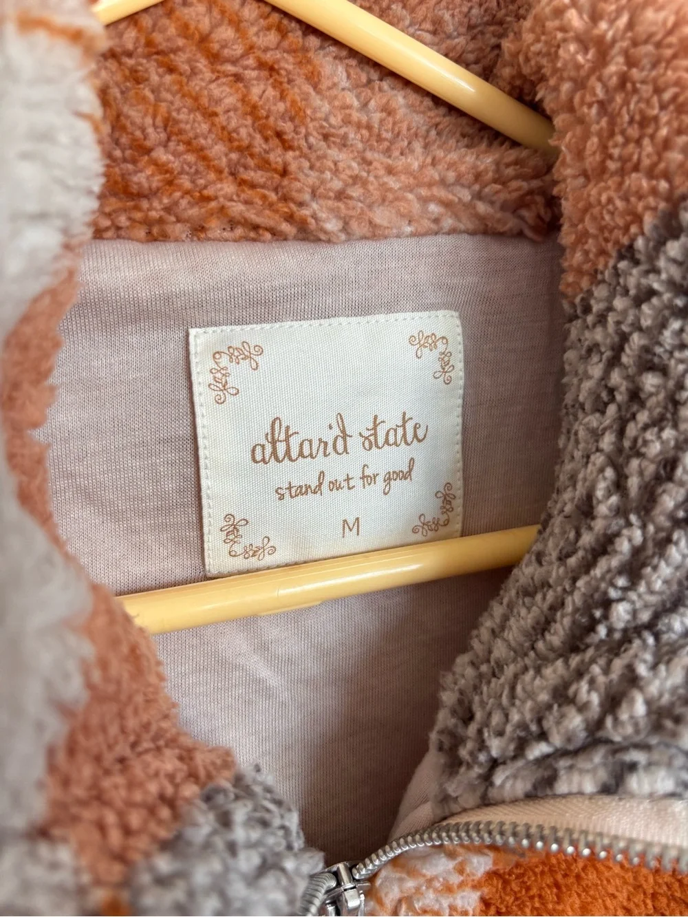 Altar’d State Cozy Sherpa Zip Jacket in Rust & Gray Plaid - Picture 3 of 4